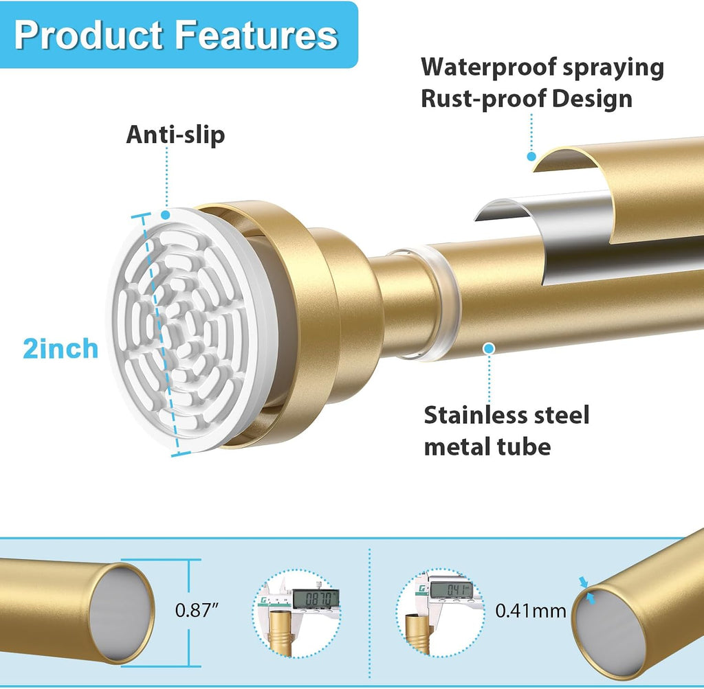 Shower Curtain Rod 30 To 76 Inch(2.6-6.4ft), Gold