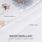 WITHLOC Hook Free Floral Shower Curtain with Liner, Blue Beige, 71x74