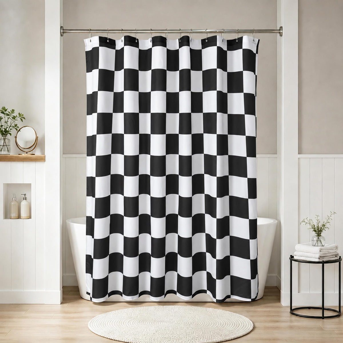 N&Y HOME Fabric Small Stall Shower Curtain Liner Extra Long 36x84, White
