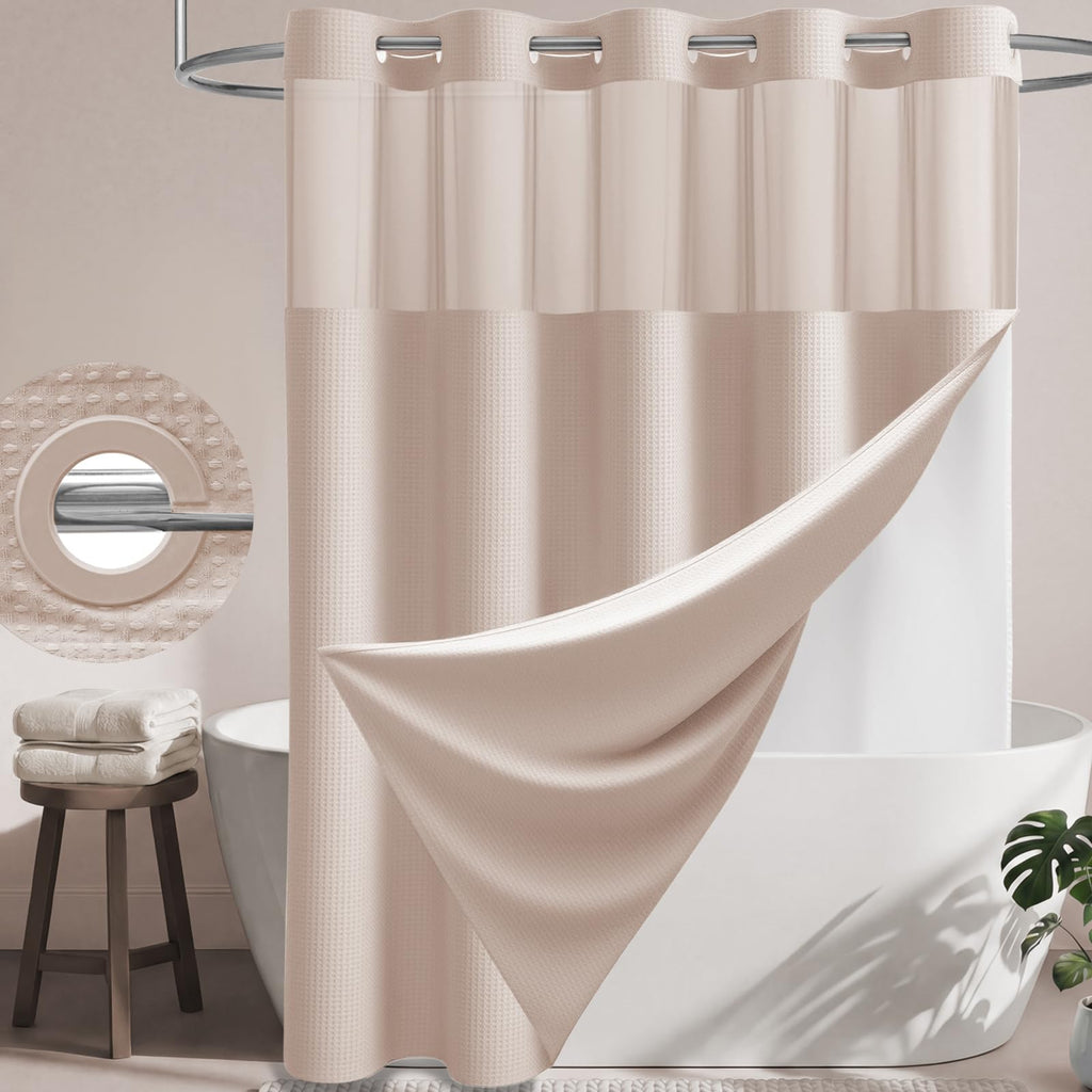 Dynamene Ringless Waffle Weave Fabric Shower Curtain Set, Black, 72"x75"