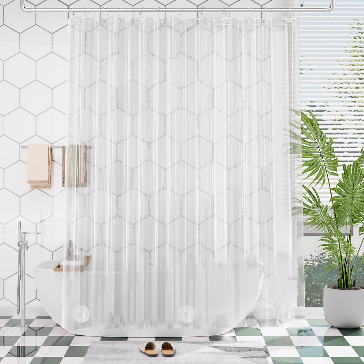 AmazerBath Black Shower Curtain Liner Plastic, Thick PEVA Shower Curtain Black, Dark Shower Liner Heavy Duty 8G, Black Bathroom Curtain Waterproof with 3 Weighted Stones and 12 Grommets, 72x72 Inches