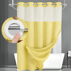 No Hook Shower Curtain with Liner Set Hotel Waffle Curtain White 72W X 75L