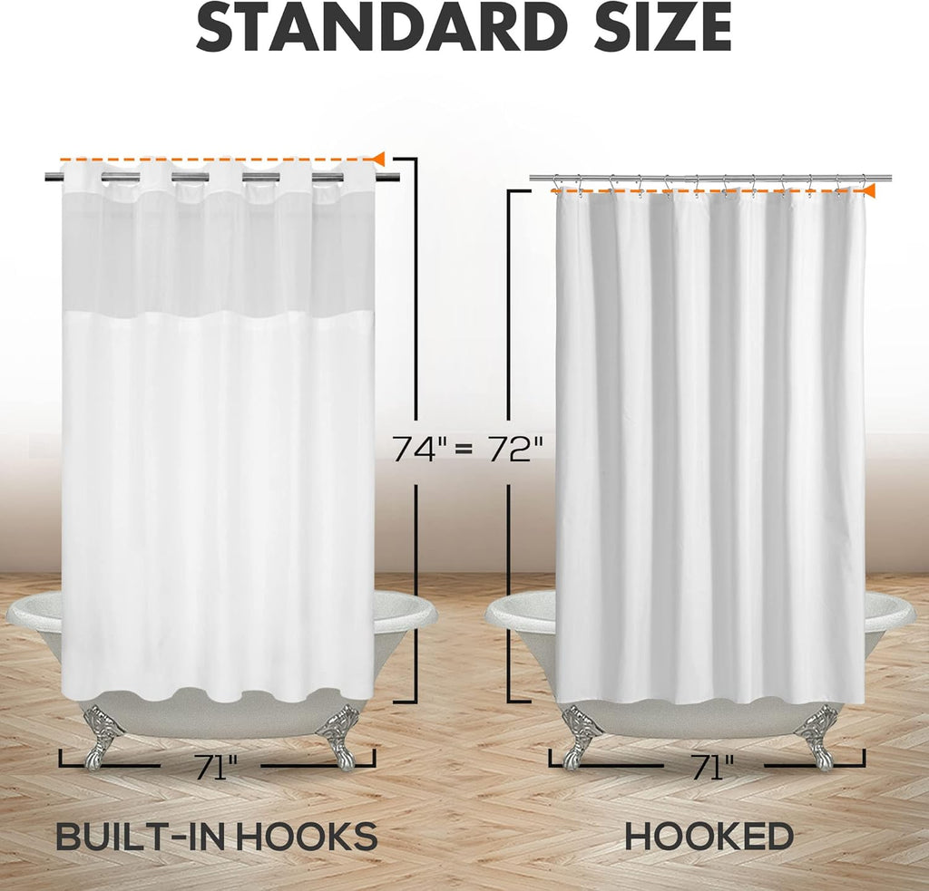 River Dream No Hook Shower Curtain with Snap-in Liner Set, White, 71x74