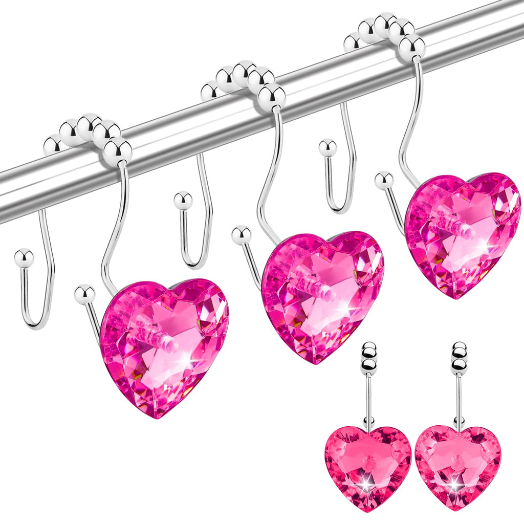 Shower Curtain Hooks Rings for Bathroom, 12PCS Valentines Day Heart Stainless Steel Rust Resistant Decorative Rhinestones Shower Curtain Rings Hangers for Shower Curtains, Clothing, etc.
