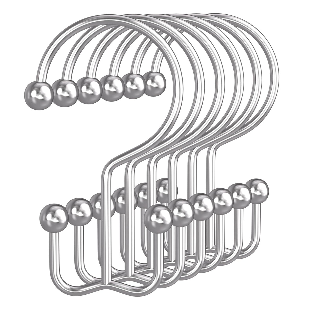 Bathway Shower Curtain Hooks Matte Black Shower Curtain Rings, 12 Pcs Double Hook Shower Curtain Hooks Rings Shower Curtain Hangers Rust Proof, Metal Shower Hooks for Bathroom Shower Curtain Rod