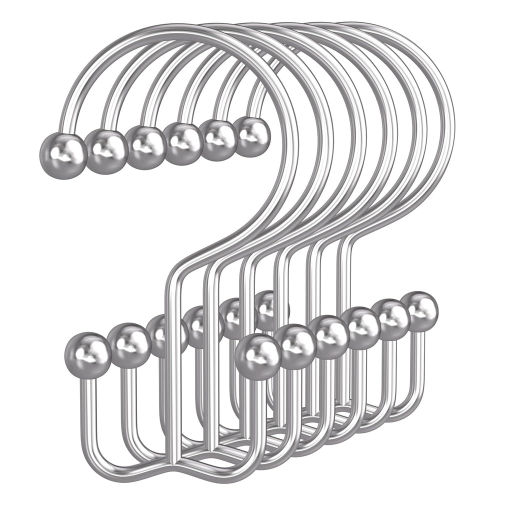 Bathway Shower Curtain Hooks Nickel Shower Curtain Rings, 12 Pcs Double Hook Shower Curtain Hooks Rings Shower Curtain Hangers Rust Proof, Metal Shower Hooks for Bathroom Shower Curtain Rod