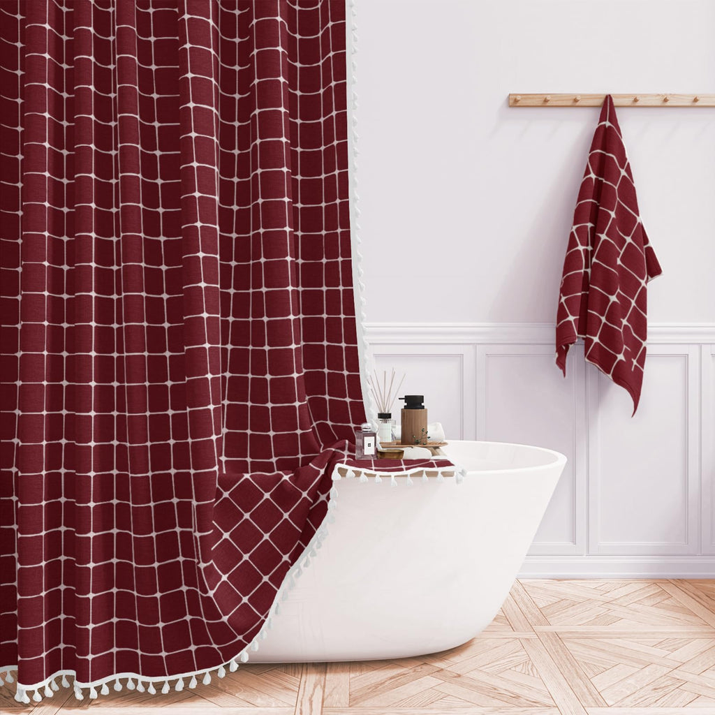 BTTN Sage Green Boho Farmhouse Linen Heavy Duty Shower Curtain Set, 72x72