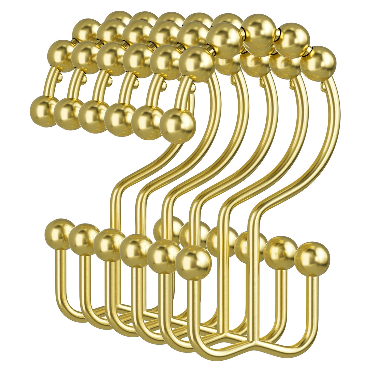 Amazer Gold Shower Curtain Hooks, 12PCS Minimalist Simple Double Shower Curtain Rings, Rust-Resistant Metal Shower Hooks Shower Curtain Hangers, Shower Rings for Bathroom Shower Rods Curtains