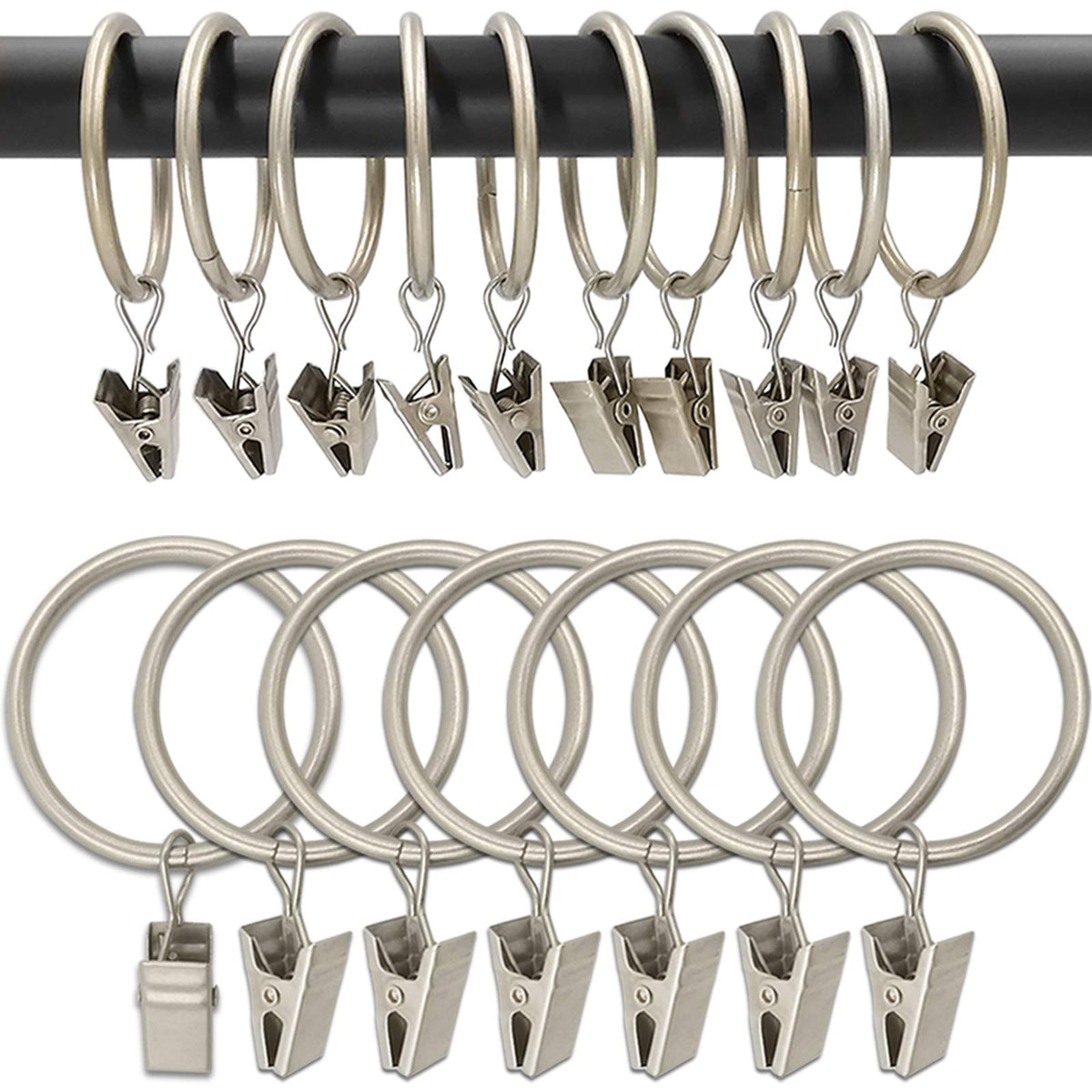 40 Pack Curtain Rings with Clips, Drapery Clips with Rings, Drapes Rings 1.26 in Interior Diameter, Fits up to 1 in Curtain Rod, Black