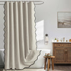 MIULEE 72"x84" Extra Long Scalloped Linen Shower Curtain Cream Beige