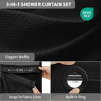 Dynamene Ringless Waffle Weave Fabric Shower Curtain Set, Black, 72"x75"