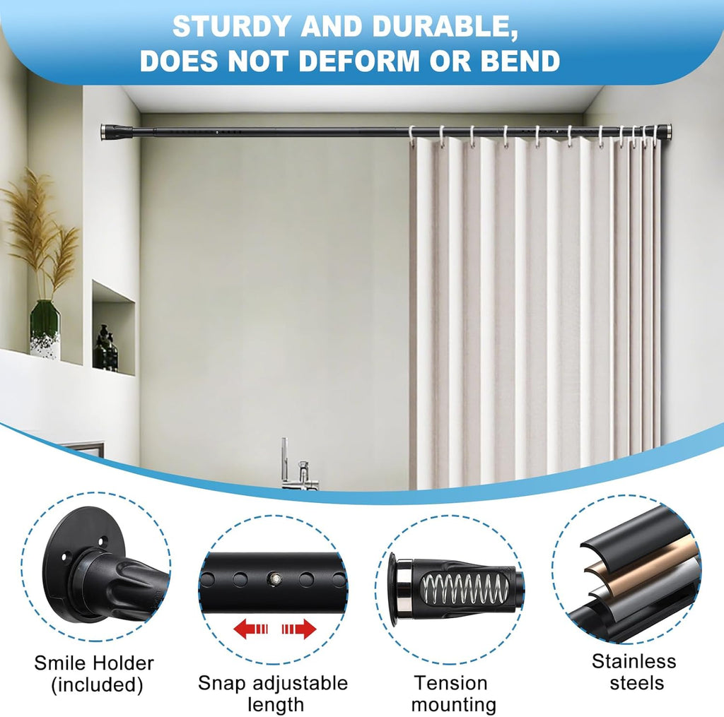 Tension Curtain Rod, 42 to 100 inch Adjustable Heavy Duty black shower curtain rod for bathroom Closet Windows