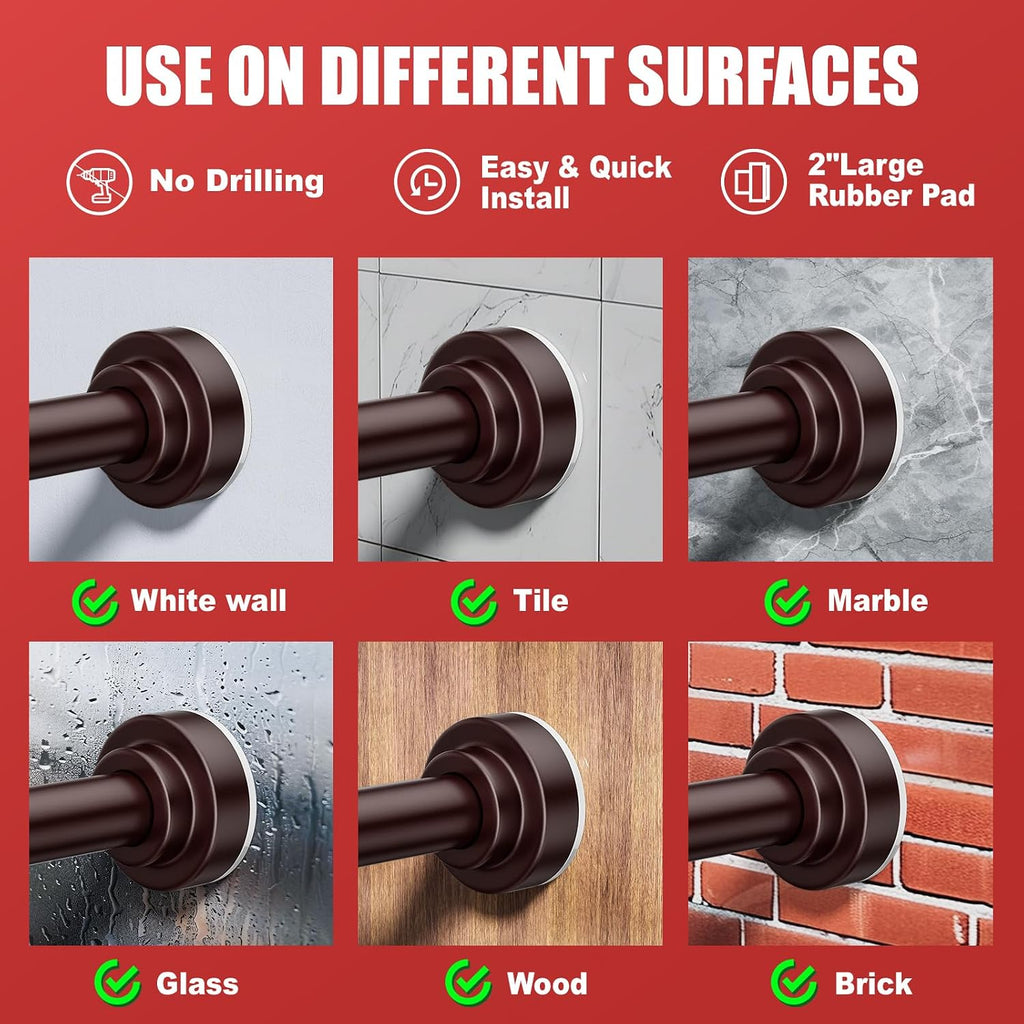 Ausemku Shower Curtain Rod Tension - 32-80 Inch Never Rust Non-Slip Spring Tension Curtain Rod No Drilling Stainless Steel Curtain Rod Use Bathroom Kitchen（Brown）