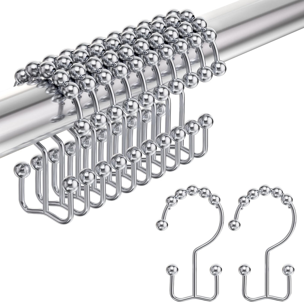 Amazer Shower Curtain Hooks, Decorative Shower Curtain Hooks Rust Proof Stainless Steel Shower Curtain Hooks, Shower Hooks for Shower Curtain Bathroom 12PCS, Polished Chrome