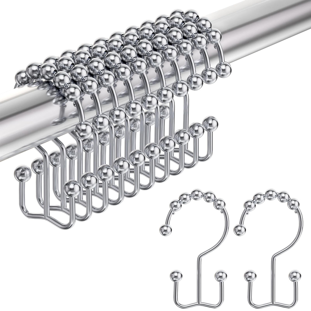 Amazer Shower Curtain Hooks, Decorative Shower Curtain Hooks Rust-Resistant Stainless Steel Shower Curtain Hooks for Bathroom Shower Rod-Set of 12, Polished White