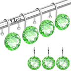 12PCS Shower Curtain Hooks Rings for Bathroom, Stainless Steel Metal Crystal Rhinestones Bling Rust Proof Shower Curtain Rings Hangers for Shower Curtain Decorative, Round Heavy Duty Hooks (Clear)