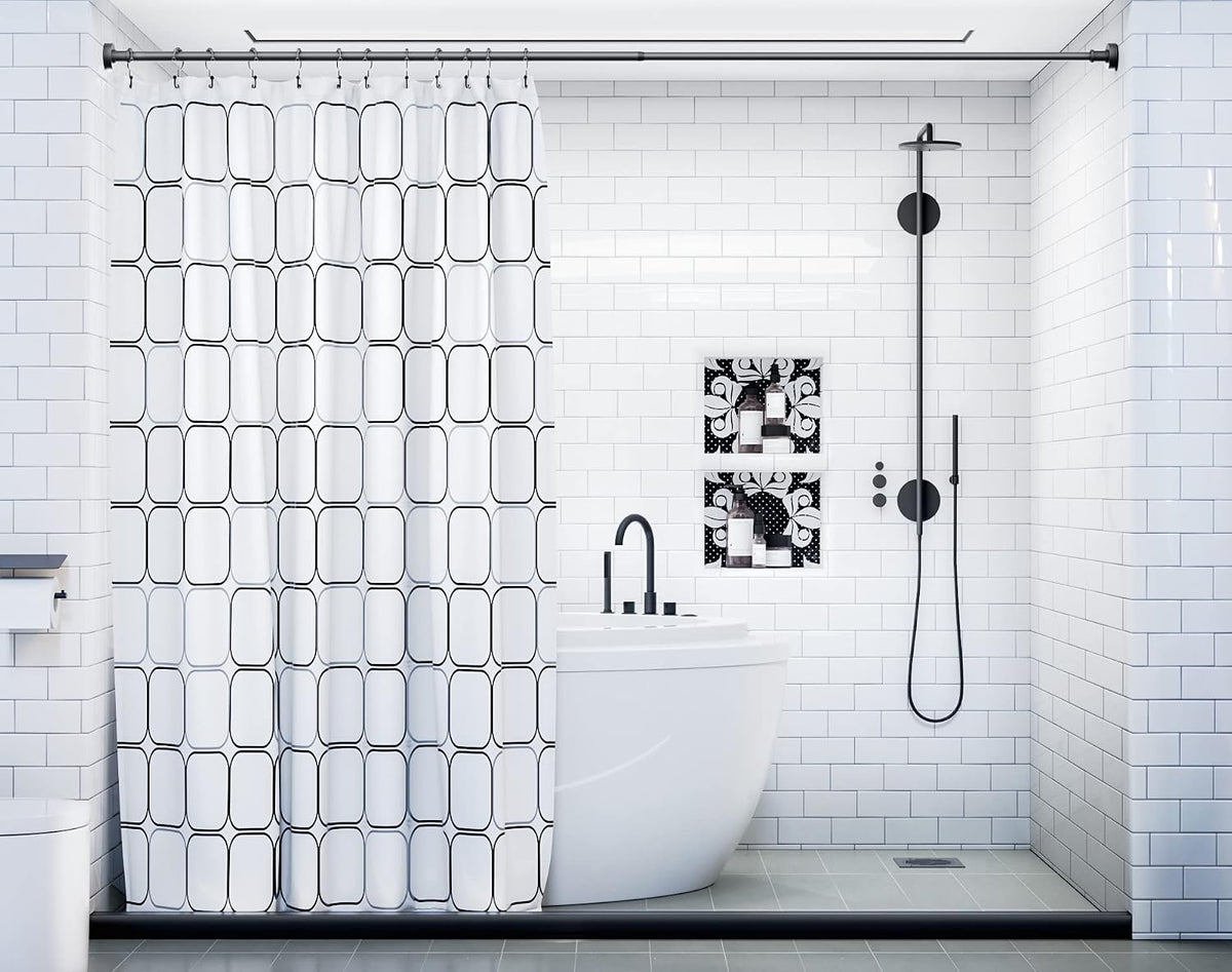 Black Tension Shower Curtain Rod – Adjustable 18-79 Inches, Fits 20-78 Inch Spaces (Ideal for 72" Wide Bathrooms), No Drill Rust Resistant Spring Rod for Bathroom