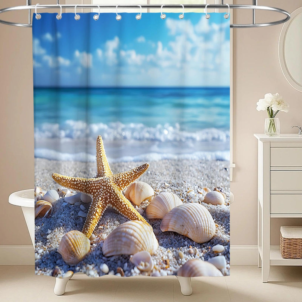 Nautical Green Sea Turtles Beach Theme Fabric Shower Curtain Sets Bathroom Blue Ocean Decor with Grommets and Hooks - 72 x 72 Inch Teal