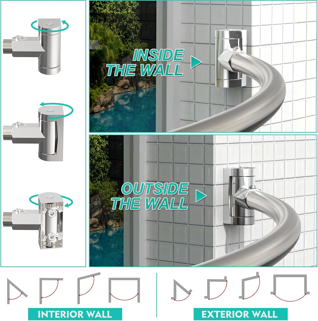 Curved Shower Curtain Rod For Bathroom, 38-72 Inches Adjustable, Nickel