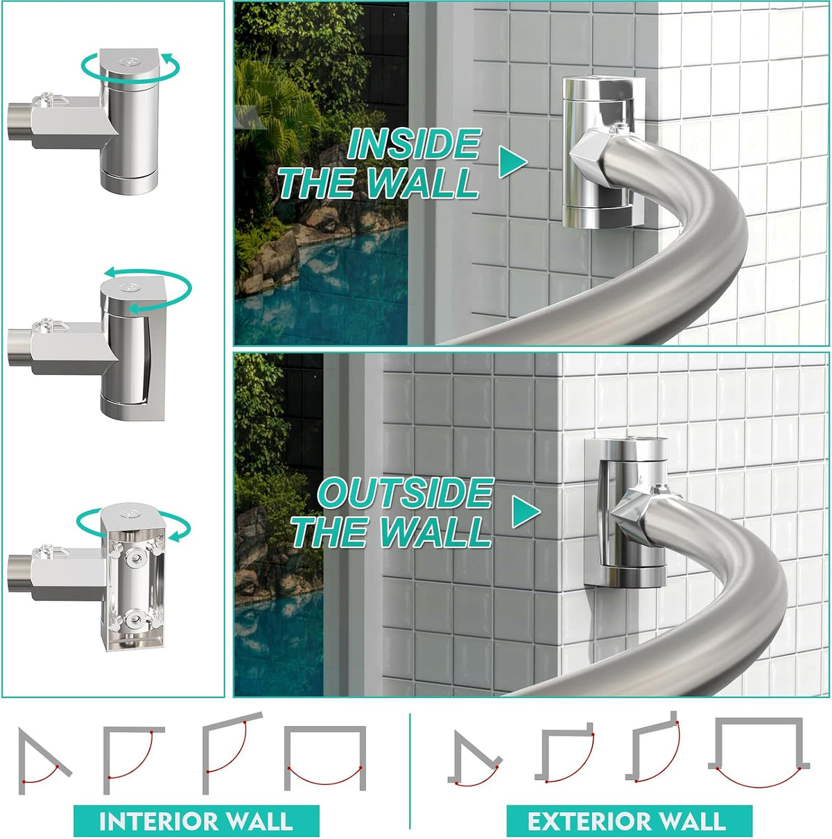 Curved Shower Curtain Rod For Bathroom, 38-72 Inches Adjustable, Nickel