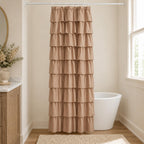 White Ruffle Shower Curtain for Bathroom,72 x 72 Inches, Farmhouse Style