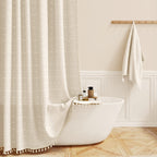 BTTN Sage Green Boho Farmhouse Linen Heavy Duty Shower Curtain Set, 72x72