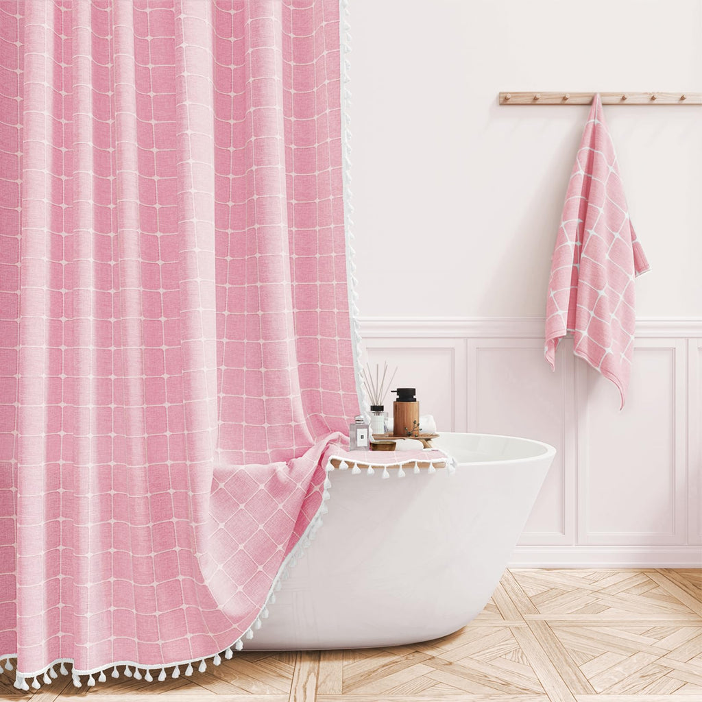 BTTN Sage Green Boho Farmhouse Linen Heavy Duty Shower Curtain Set, 72x72