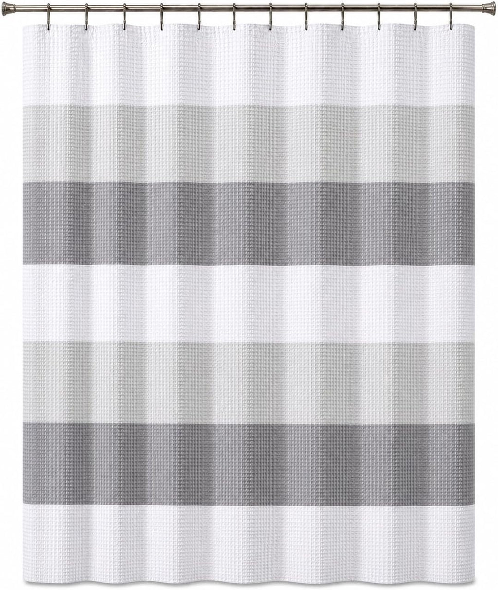 Dainty Home Ombre Waffle Weave Shower Curtain 70 x 72 Grey Textured Fabric Shower Curtain, Hotel Style Waffle Weave Bathroom Curtain, Water Resistant Polyester Ombre Shower Curtain