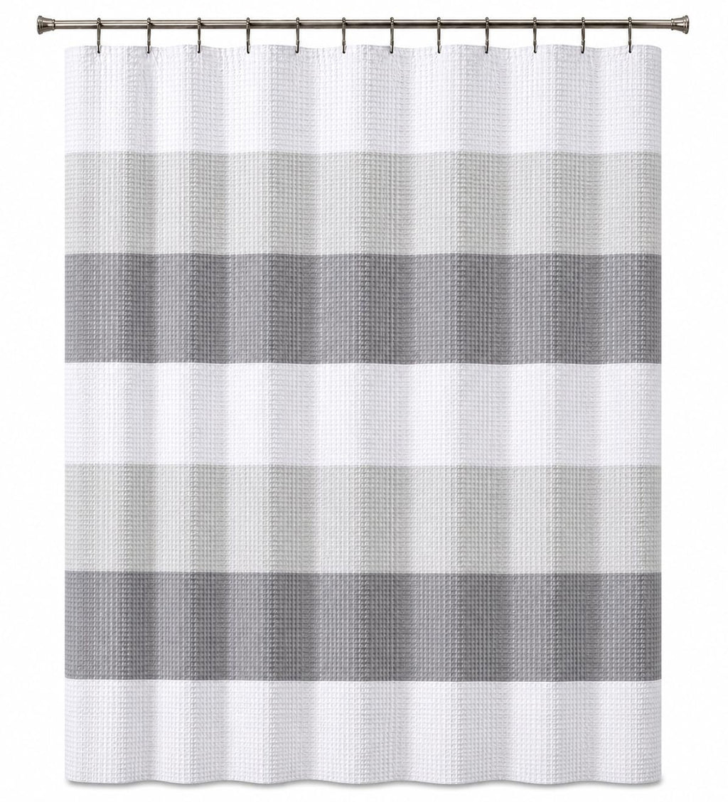 Dainty Home Ombre Waffle Weave Shower Curtain 70 x 72 Grey Textured Fabric Shower Curtain, Hotel Style Waffle Weave Bathroom Curtain, Water Resistant Polyester Ombre Shower Curtain