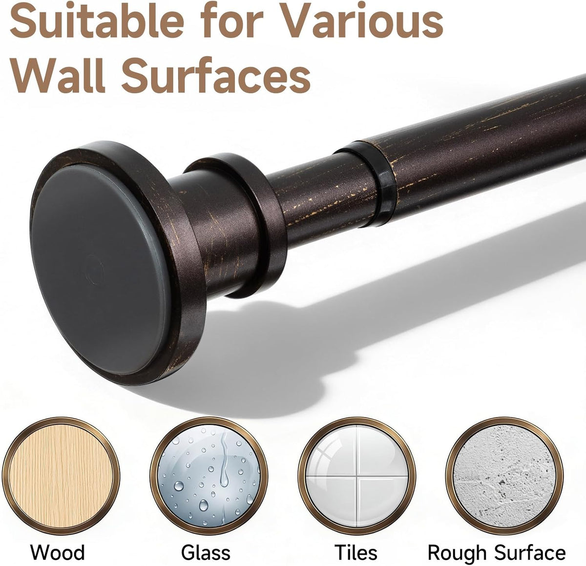 BRIOFOX Bronze Tension Curtain Rod 24 to 78 Inch(2-6.5ft) - Spring Tension Shower Curtain Rod, No Drilling Oil Rubbed Bronze Tension Rod for Curtains Windows