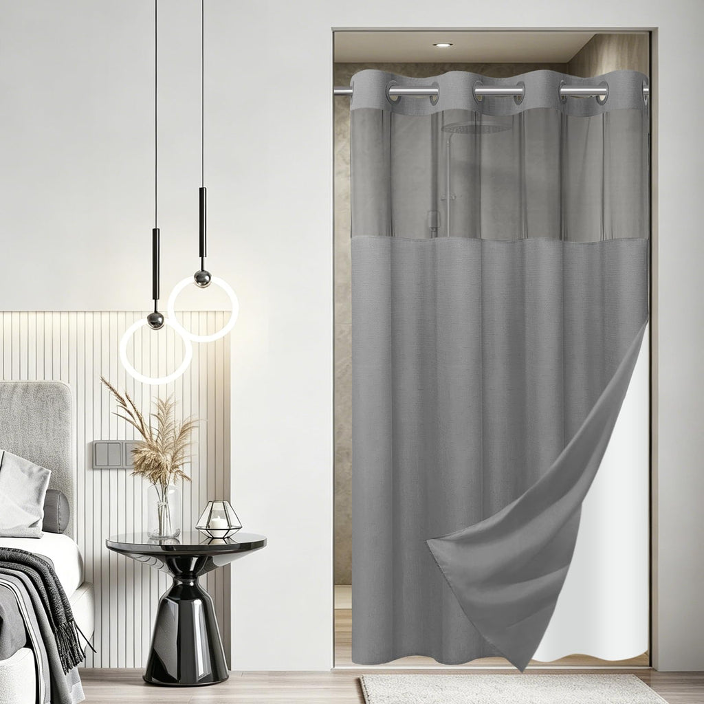 SORTTO Ringless Slub Shower Curtain with Snap in Liner, 71x74, Black
