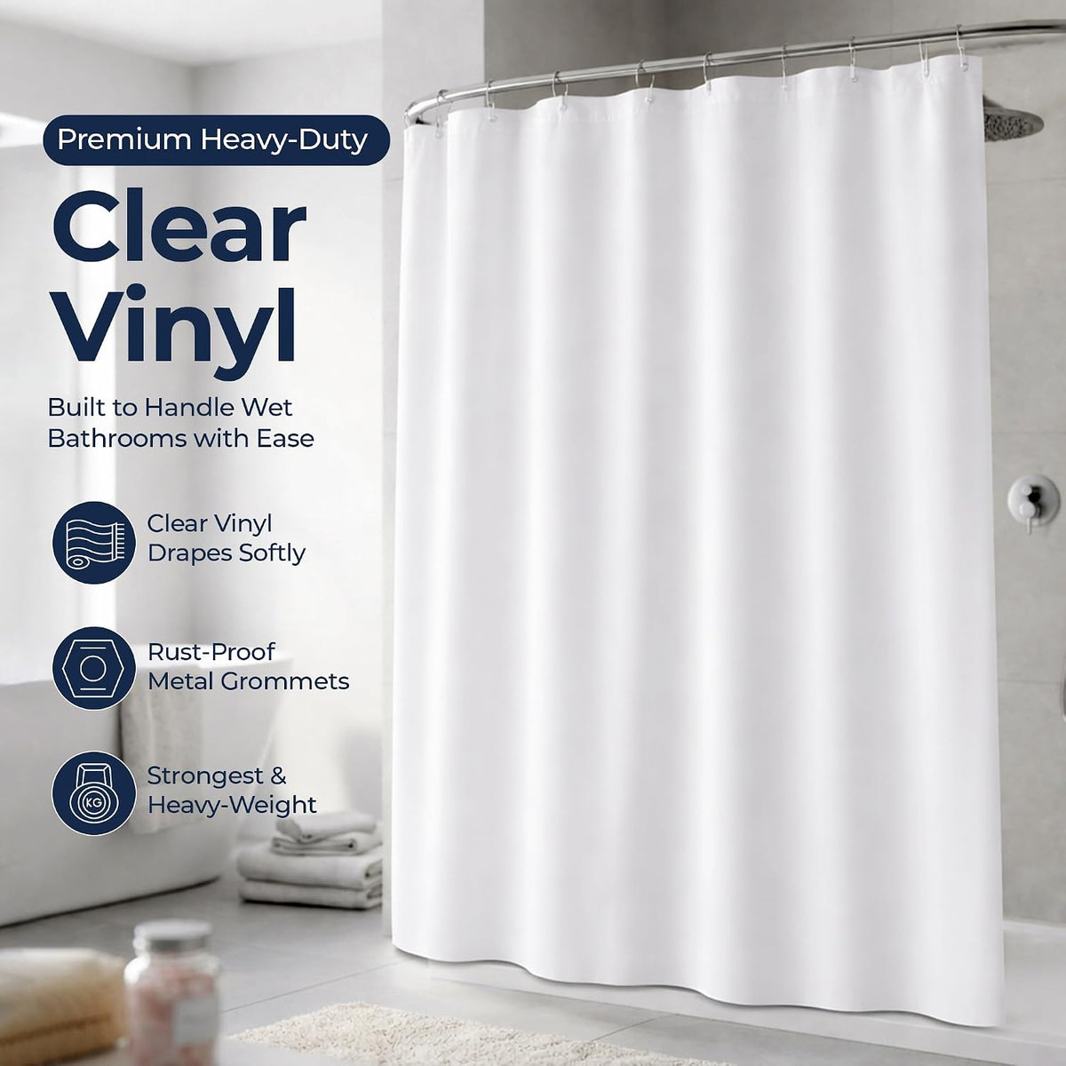 Epica Waterproof Shower Curtain Liner for Bathroom, Metal Grommets (White)