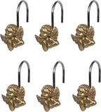 Twofish Home Golden Angel Shower Curtain Hooks Anti Rust Shower Curtain Hooks Decorative Resin Golden Angel Shower Curtain Rings Set of 12