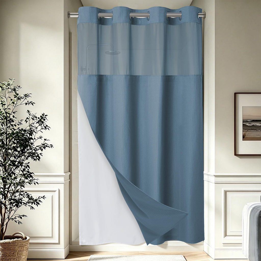 256GSM Heavyweight Ringless Waffle Shower Curtain with Liner, 71x74, White
