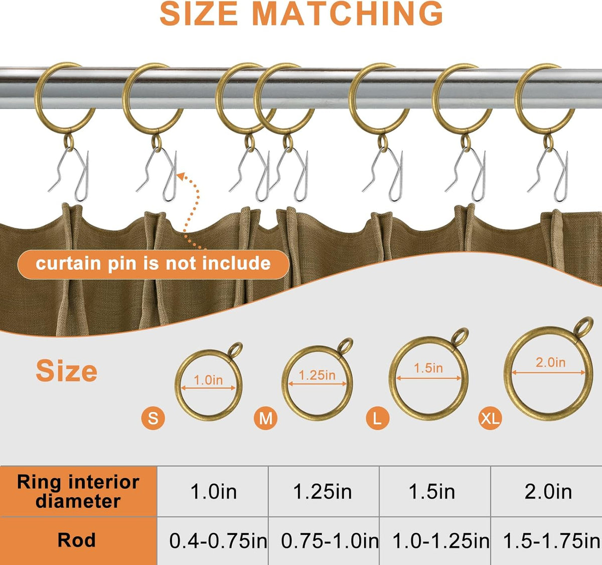 Antique Brass Curtain Rings with Eyelets for Up to 1.2-inch Curtain Rods (Set of 30 PCS Curtain Rings)