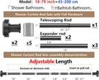 Black Tension Shower Curtain Rod – Adjustable 18-79 Inches, Fits 20-78 Inch Spaces (Ideal for 72" Wide Bathrooms), No Drill Rust Resistant Spring Rod for Bathroom