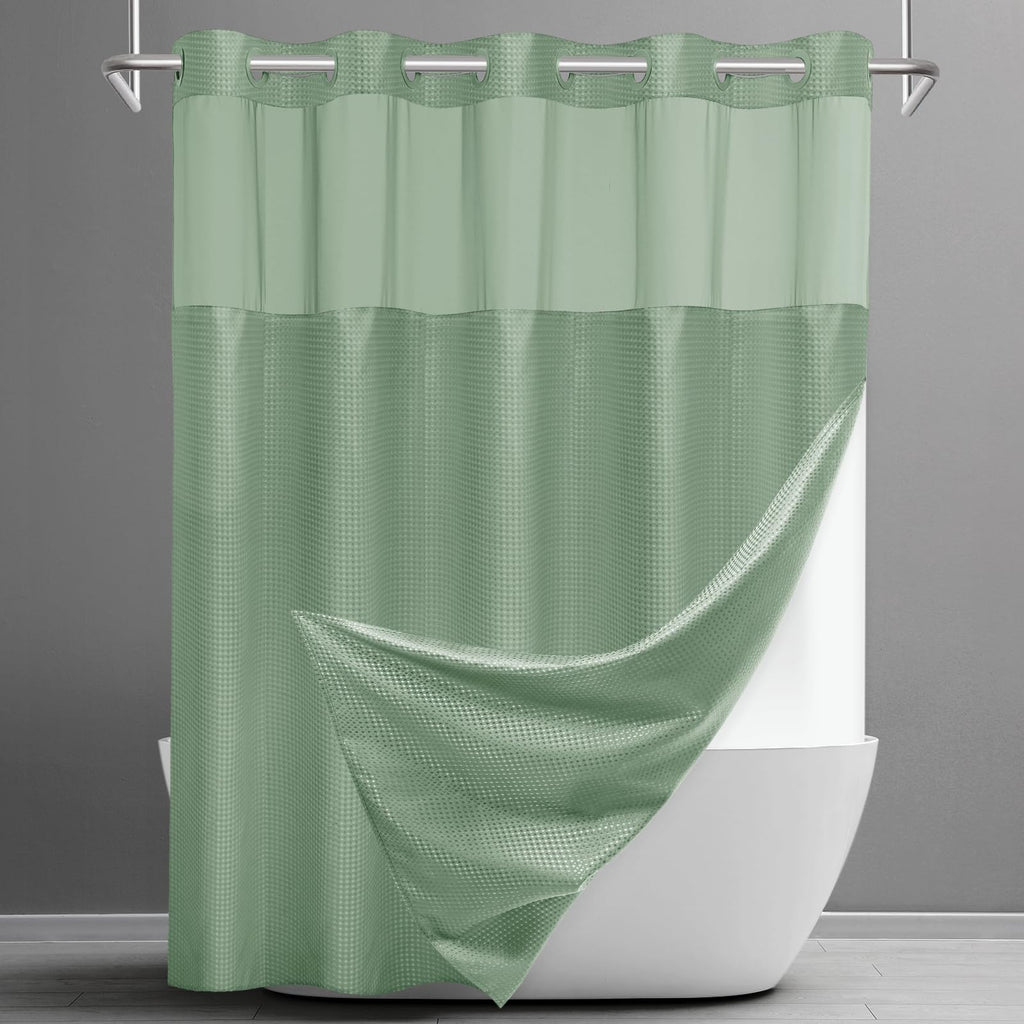 SORTTO Ringless Waffle Shower Curtain with Snap in Liner Set, 71x74, White