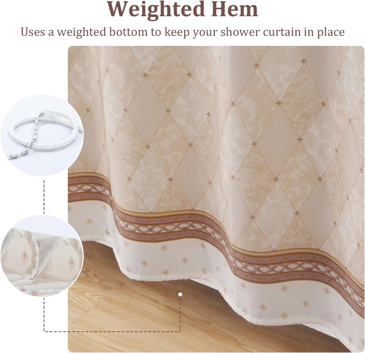 Fabric Shower Curtain, Narrow Width Beige Brown Stripe Waterproof Curtain for Tub or Stall，54" W x 72" H