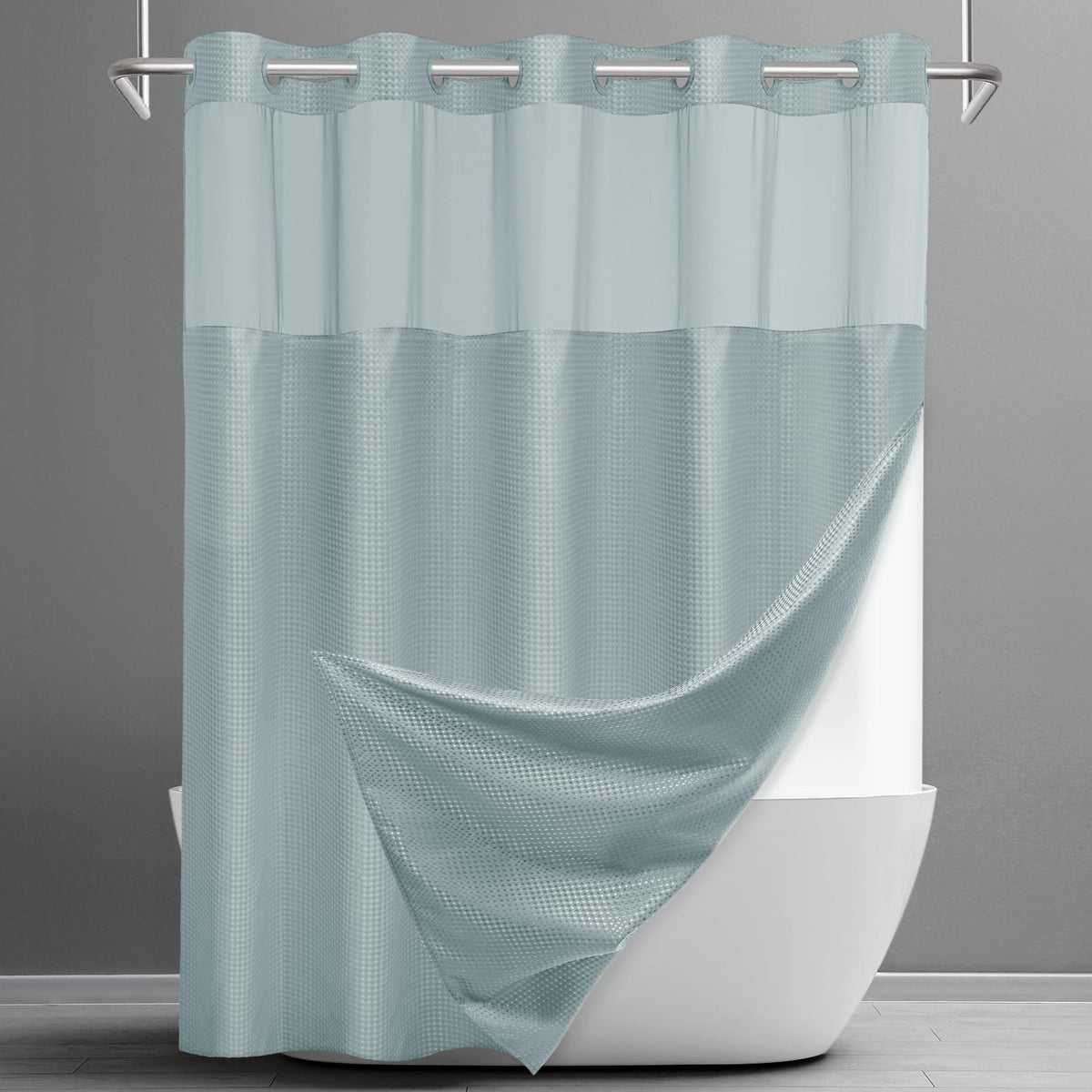SORTTO Ringless Waffle Shower Curtain with Snap in Liner Set, 71x74, White