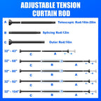 Ausemku Shower Curtain Rod Tension - 32-80 Inch Never Rust Non-Slip Spring Tension Curtain Rod No Drilling Stainless Steel Curtain Rod Use Bathroom Kitchen（Black）