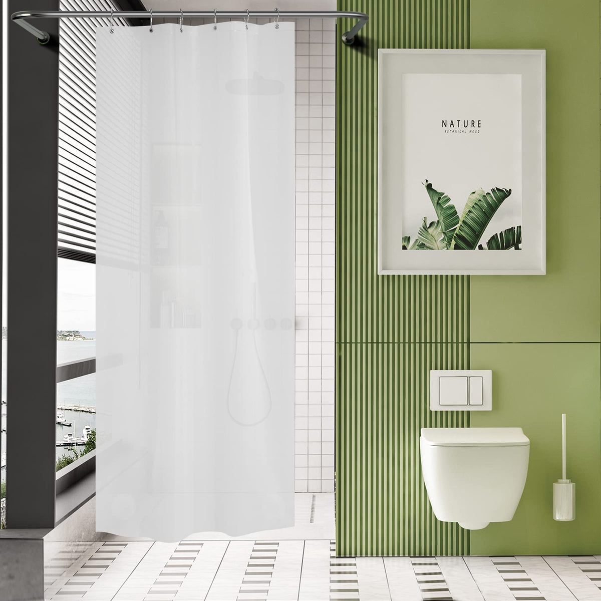 AmazerBath Black Shower Curtain Liner Plastic, Thick PEVA Shower Curtain Black, Dark Shower Liner Heavy Duty 8G, Black Bathroom Curtain Waterproof with 3 Weighted Stones and 12 Grommets, 72x72 Inches