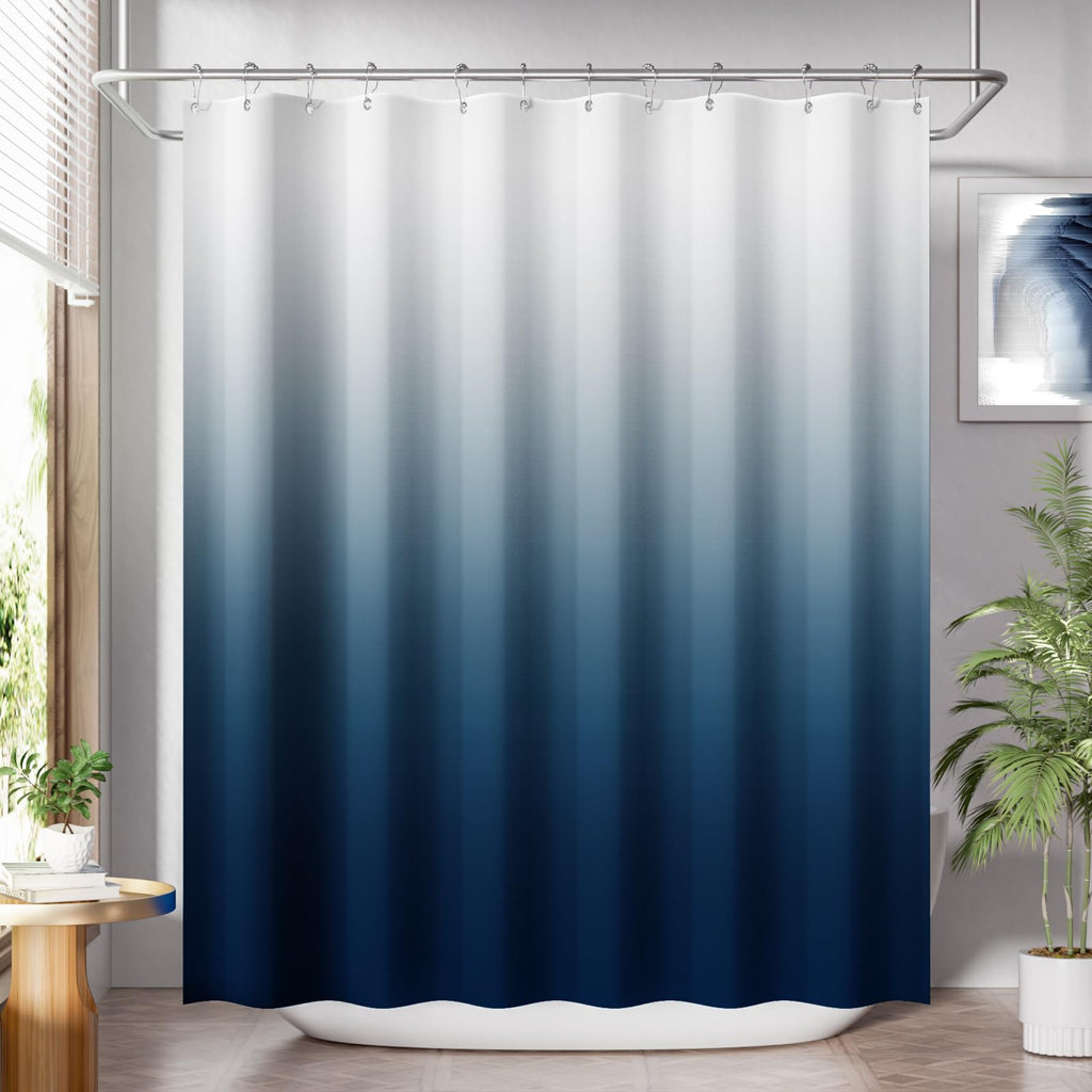 AmazerBath Shower Curtain, Cloth Ombre Black Shower Curtain Set with 12 Hooks, Washable Fabric Black and White Shower Curtain, Rustic Farmhouse Bathroom Shower Curtain, 72x72 Inches