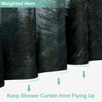 ORTIGIA Dark Green Misty Forest Shower Curtain for Bathroom, Nature Woodland Shower Curtain Set with Hooks, Decorative Pine Tree Fog Magic Bath Curtain for Home, Waterproof Fabric, Weighted, 72x72