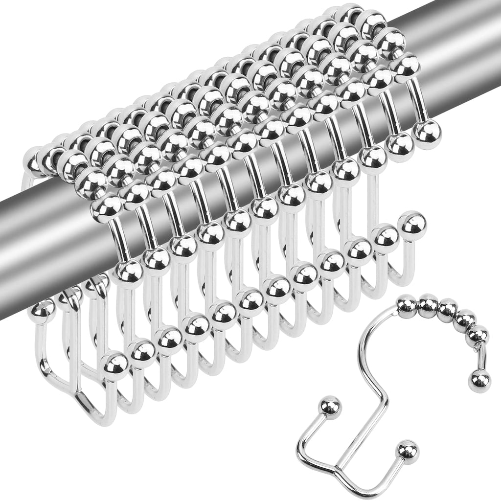 Gidse Shower Curtain Hooks,Sturdy Stainless Steel Double Sided Shower Hooks Rings for Bathroom Shower Curtain Rods Curtains Set of 12 Hooks - Nickel