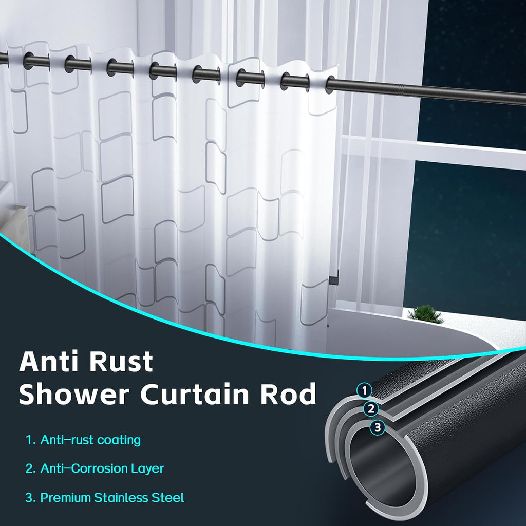 Shower Curtain Rods, 29-64inch Adjustable Shower Pole - Heavy Duty Shower Rods for Bathroom Matte Black (1 Pack)
