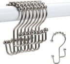 Shower Curtain Rings, SUTINE Double Shower Curtain Hooks, Rust-Resistant Stainless Steel Shower Curtain Rings, Easy Sliding Metal Shower Hooks for Shower Curtains & Liners, 12pcs-Matte Nickel