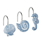 Sunlit Seashells Decorative Shower Curtain Hooks, Aqua Blue Ocean Creatures Coastal Shower Curtain Rings, Resin, Nautical Bathroom Decoration Beach Hooks-12 Pack