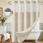 WONICY Hook-Free Shower Curtain with Snap-in Liner, Cream, 71 x 74