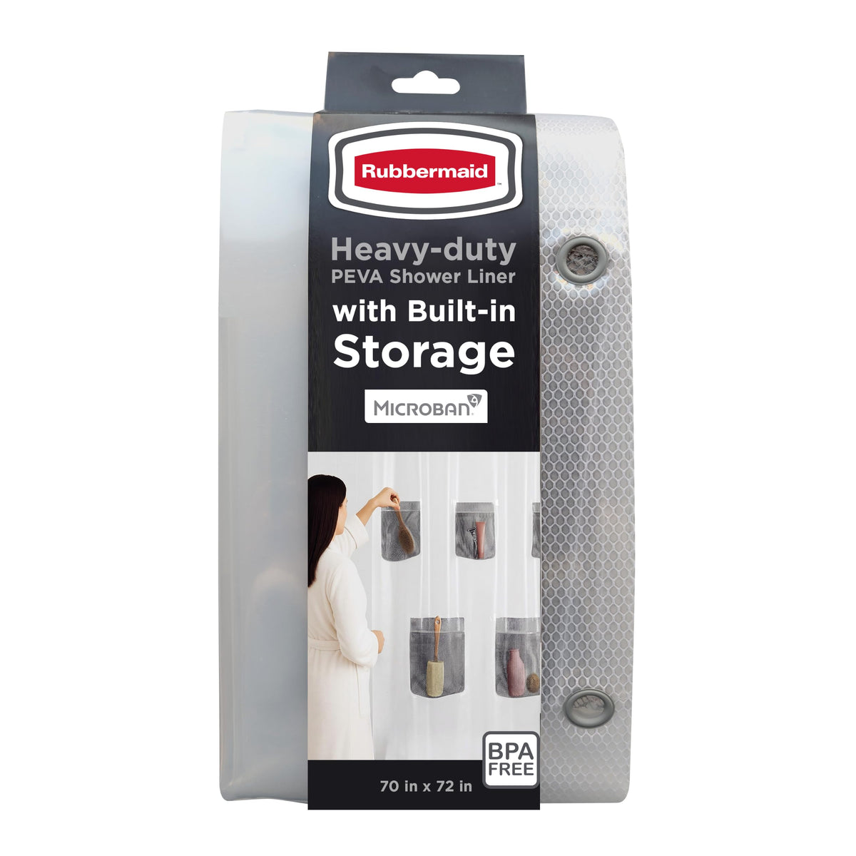 Rubbermaid Frosty Shower Curtain Liner, Waterproof Heavyweight 8g PEVA Shower Liner for Bathroom, with Weighted Magnets and Rustproof Charcoal Gray Grommets, 70x72, Standard Size, Frosty