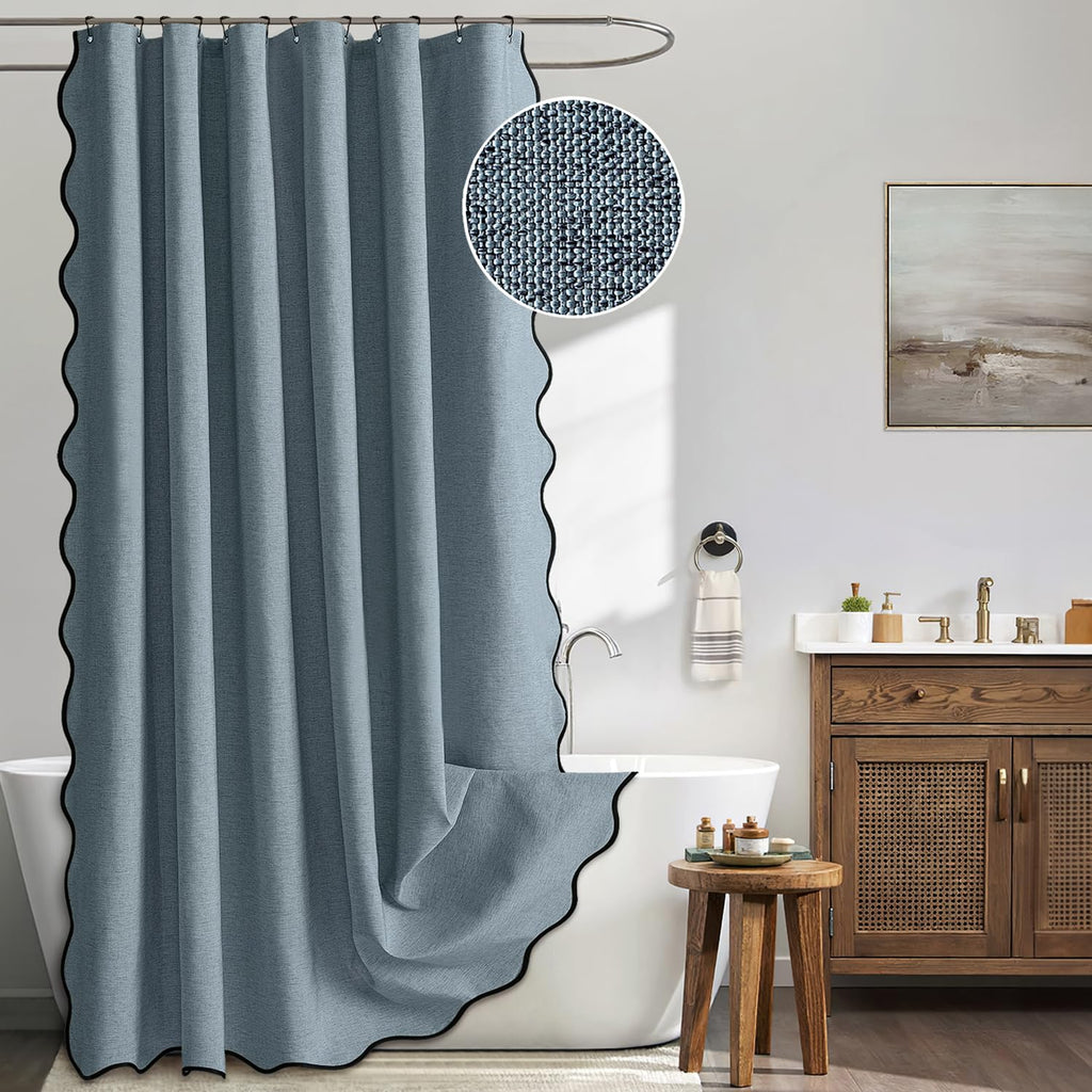 MIULEE 72"x84" Extra Long Scalloped Linen Shower Curtain Cream Beige
